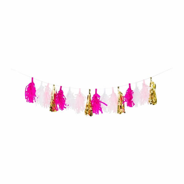 Girlang Tassel Rosa/Vit/Guld 16st tofsar21x200cm