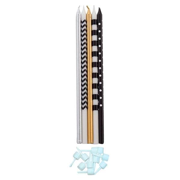 Tårtljus Svart / Guld / Silver 15,5cm 10-pack