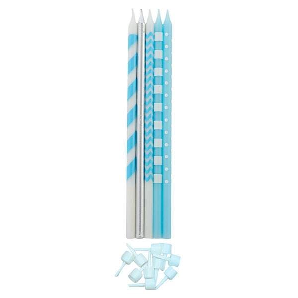 Tårtljus Blå / Silver 15,5cm 10-pack