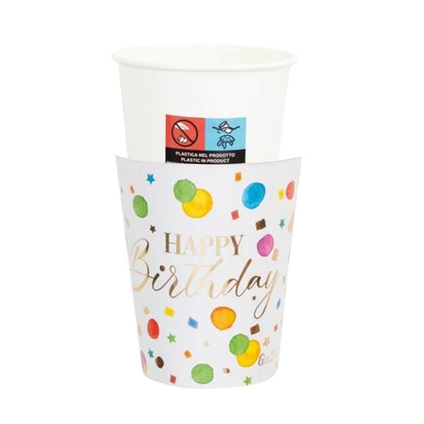 Pappersmugg "Happy Birthday" Prickig 250ml 8-pack