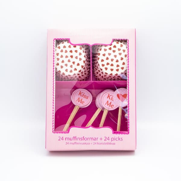 Muffinsformar &amp; Cake toppers Hjärtan / Kiss me 48-pack