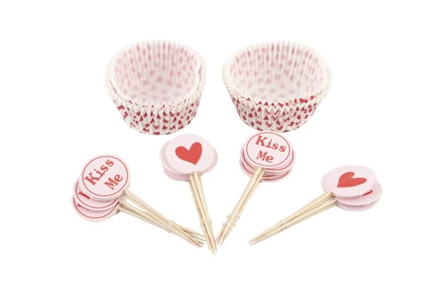 Muffinsformar &amp; Cake toppers Hjärtan / Kiss me 48-pack