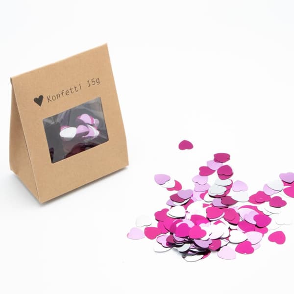 Konfetti Rosa &amp; Silver Hjärtan 15g