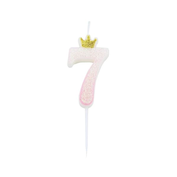 Tårtljus / Sifferljus Prinsesskrona Rosa Siffra "7" 9.5cm