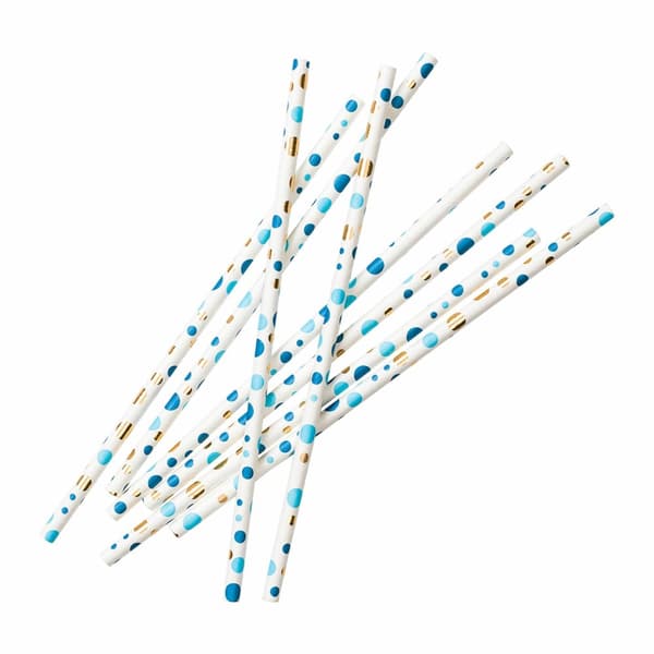 Pappersugrör Blå prickar 24-pack