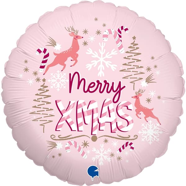 Folieballong "Merry X-mas" Rosa 45cm