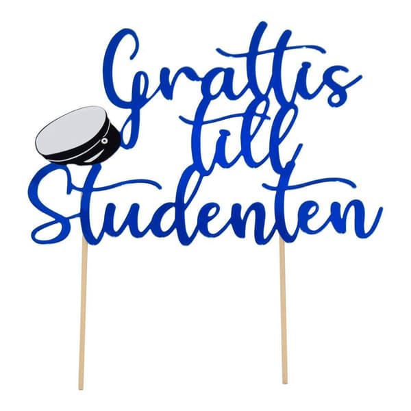 Bakdekoration "Grattis till studenten" Blå 20cm