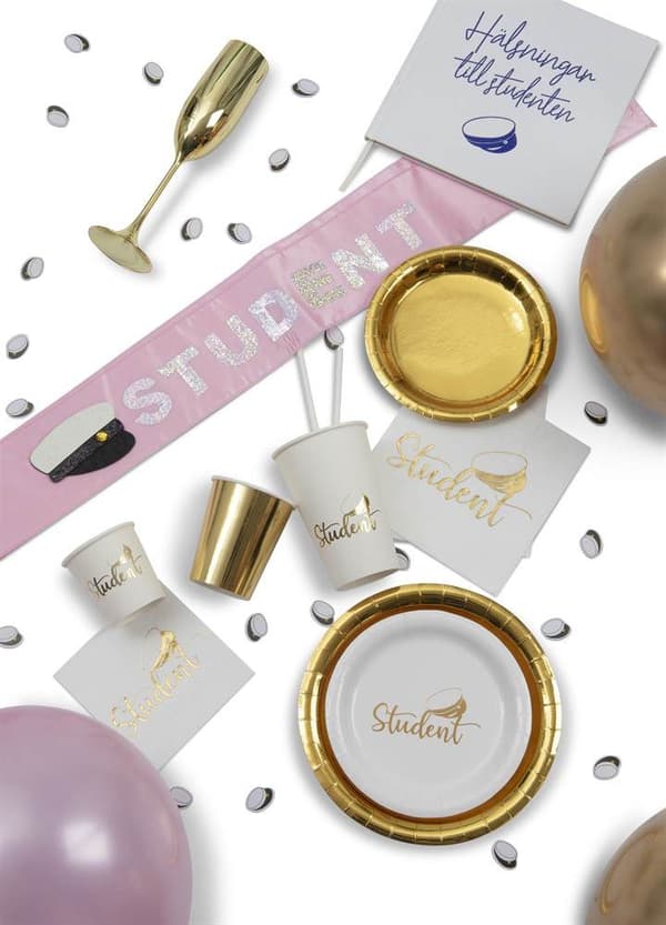 Pappersmugg "Student" Vit / Guld 8-pack