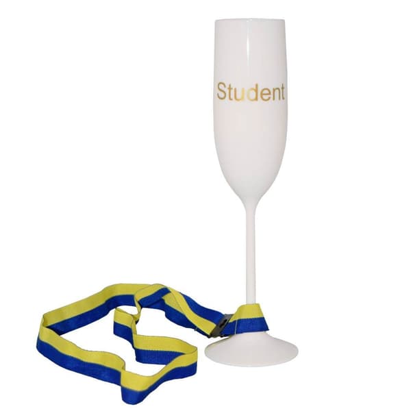 Champagneglas med band "Student" Vit