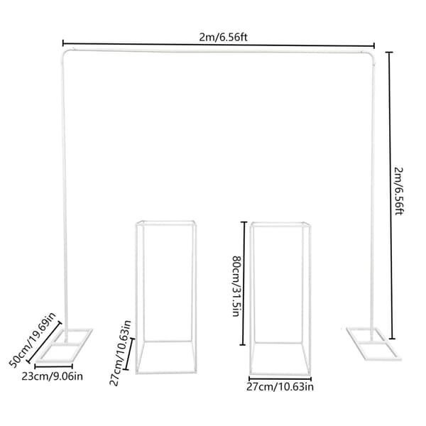 Ballonstandssæt, holdbar metal konstruktion, belastningskapacitet 8 kg,2x2m, Hvid 2M 2Stk 60cm