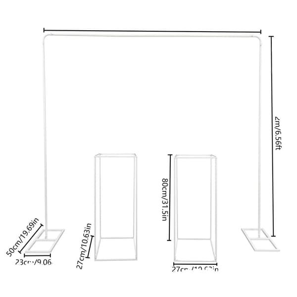 Ballonstandssæt, holdbar metal konstruktion, belastningskapacitet 8 kg,2x2m, Hvid 2M 2Stk 60cm