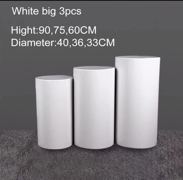 Rund Cylinder Pedestal Display, Tilgængelig i 3 eller 5 Stykker, Elegant Hvidt Design,hvid stor 3 stk.
