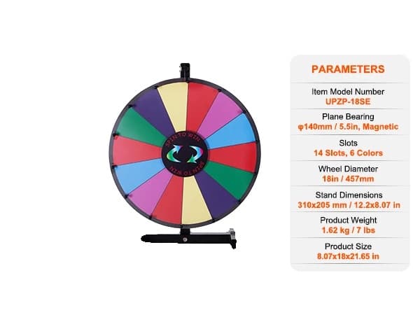 Spinning Prize Wheel, 14 Farverige Slots, Holdbar Stativ,18 tommer