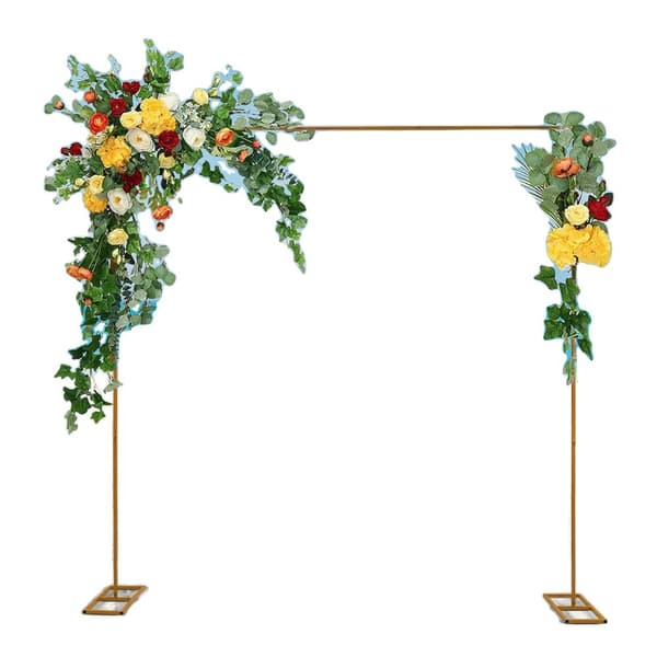 Firkantet Bryllupsbue, Justerbar Højde 3,6 ft til 9,8 ft, Sennepsgul Finish, Robust Jernkonstruktion