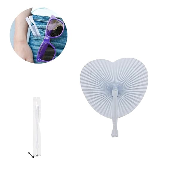 Sydämenmuotoinen taitettava tuuletin, tee-se-itse paperituuletin, kannettava muotoilu, valkoinen väri,50Pcs, sydämen muotoinen