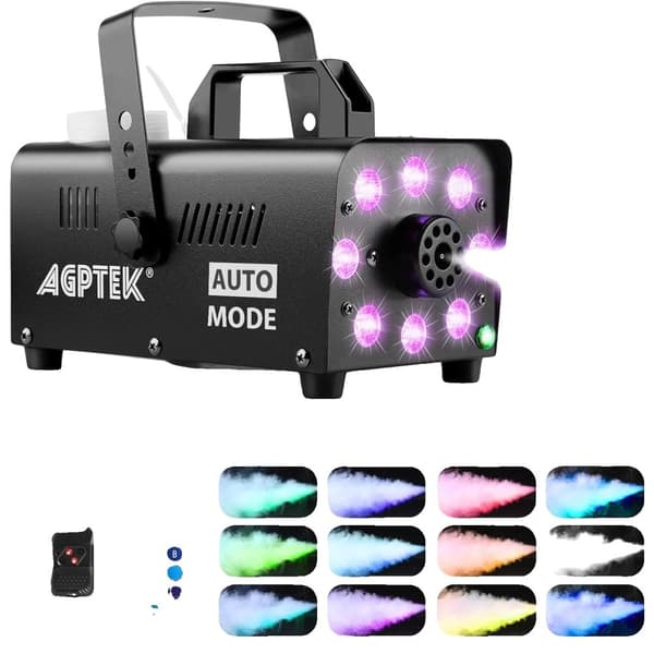 Värikäs savukone, 12 RGB-valovaikutusta, kevyt ja kannettava,Eu plug in Finnish is "Eu-plugi", musta