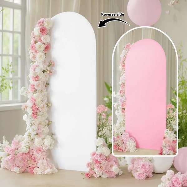 Partytält Bröllopsbåge Täckning, Dubbelsidiga Färger, Elastisk Spandexmaterial, Minimalistisk Stil,Vit och Rosa, 80x180cm