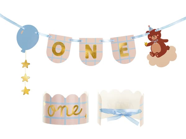 Stolbanner og krone bamse, 50x20,5 cm, blandet