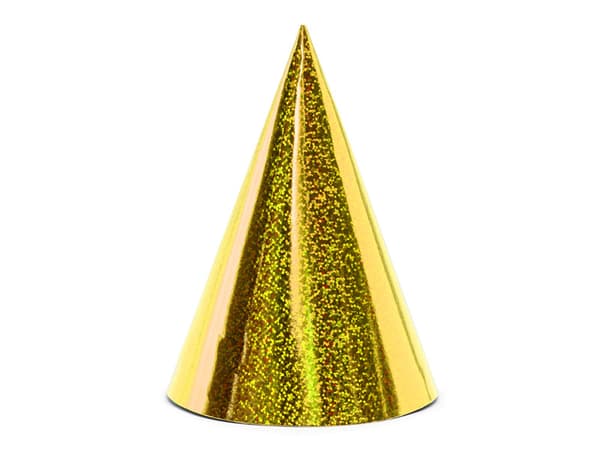 Holografiset korkit, kulta, 16 cm (1 pakkaus / 6 kpl)