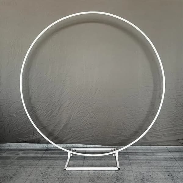 Metal Cirkel Arch Baggrund Stativ, Justerbar Højde, Allround Brug, 1,5m (59,1in), Hvid-Firkantet base