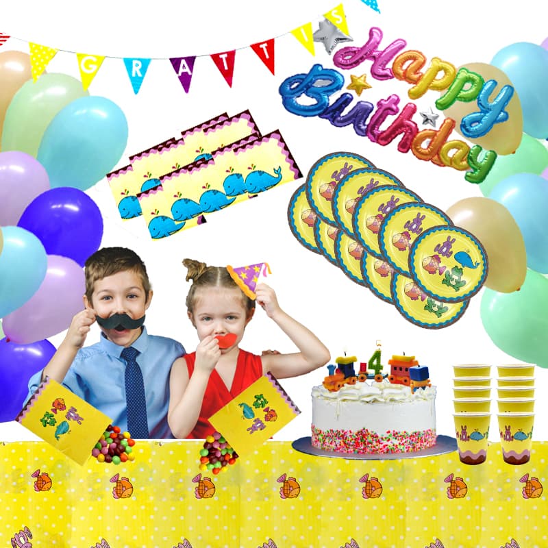 4 år kalaspaket djur tema för 10 personer / barnkalas paket / party set