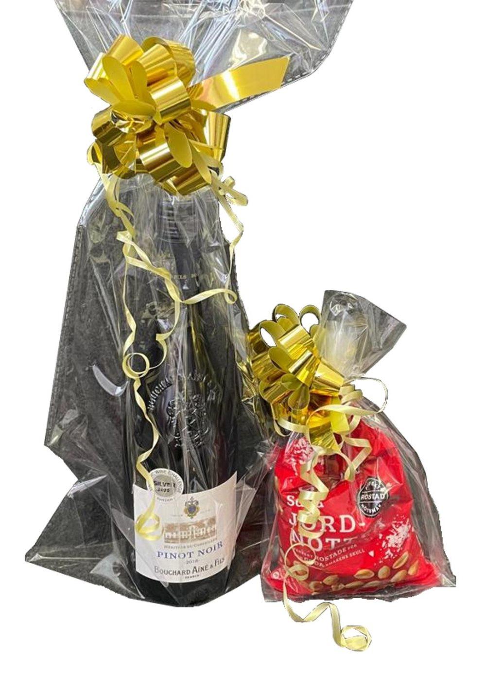 Cellofanpåse Flaska inkl rosett 25x65 cm