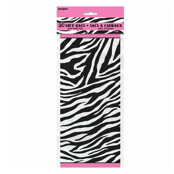 Unique Party Zebra Print Cellophane Party Bag (Pack of 20) Black/White One Size