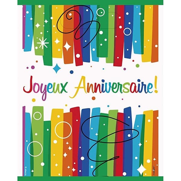 Unique Party Joyeux Anniversaire Rainbow Ribbons Party Bags (Pack of 8) Multicoloured One Size