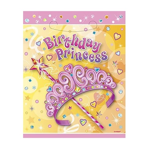 Unique Party Pretty Princess Birthday Party Bags (Pack of 8) Pink/Yellow One Size