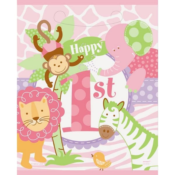 Unique Party Safari 1:a födelsedagspåsar (8-pack) Pink/Green/Purple One Size