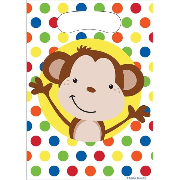Creative Party Fun Monkey Plastic Party Bags (Pack of 8) White/Multicoloured One Size