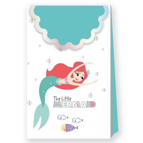 The Little Mermaid Under The Sea Paper Ariel Party Bags (Pack of 6) White/Turquoise Blue One Size