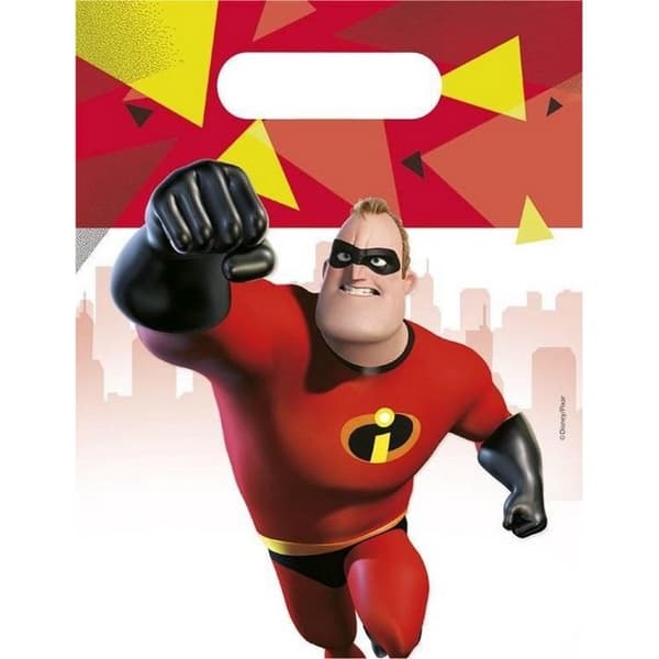 Incredibles 2 Plastic Party Bags (Pack of 6) Red/Yellow One Size