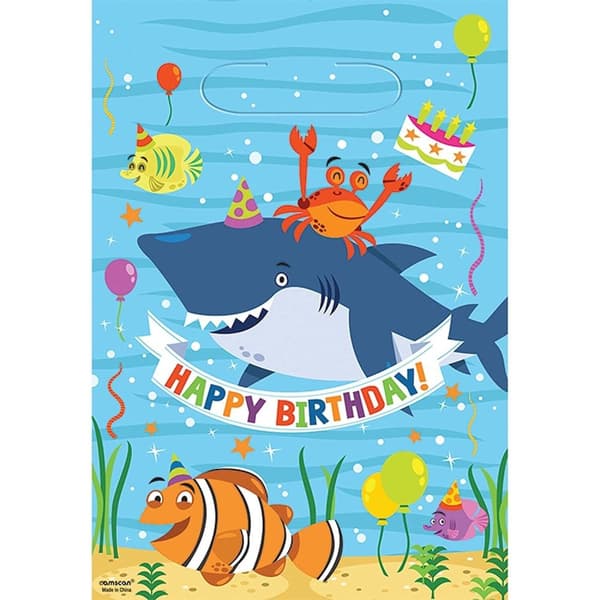 Amscan Shark Happy Birthday Party Bags (Pack of 8) Blue One Size