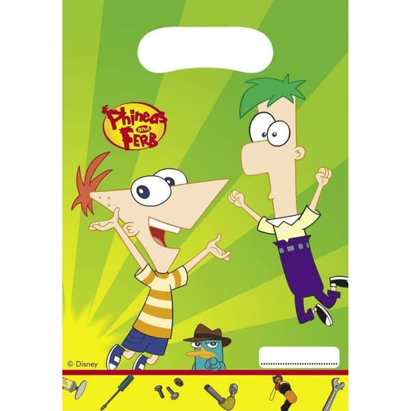 Phineas And Ferb Alarm Party Bags (Pack of 6) Green/Yellow One Size