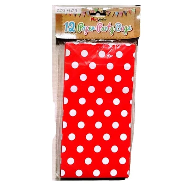 Playwrite Polka Dot Paper Party Bags (Pack of 12) Red/White One Size