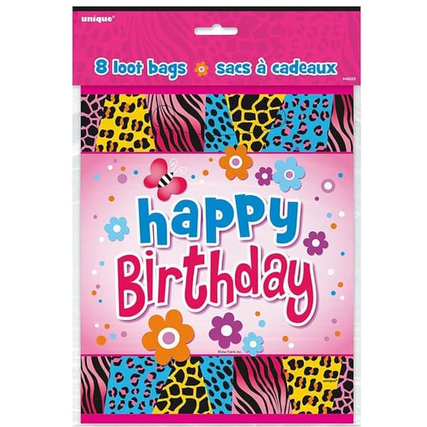 Unique Party Animal Print Happy Birthday Party Bags (Pack of 8) Multicoloured One Size