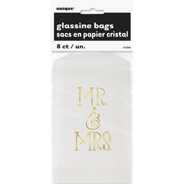 Unique Party Mr & Mrs bröllopsgodispåse (förpackning om 8) White/Gold One Size