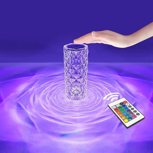 Bordlampe LED - Crystal RGB farver med fjernbetjening