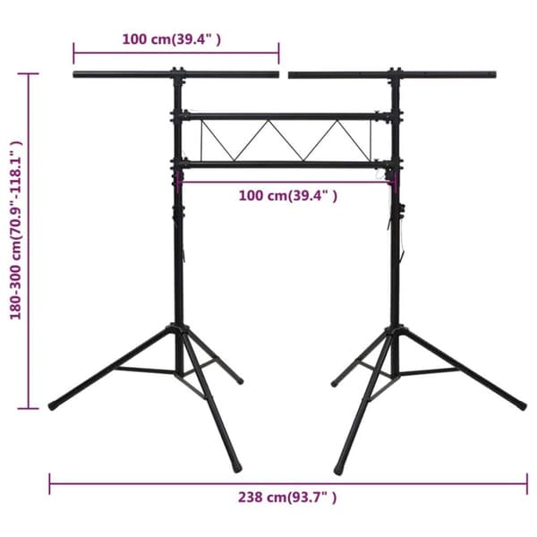 vidaXL lampestativ 238x115x(180-300) cm stål sort
