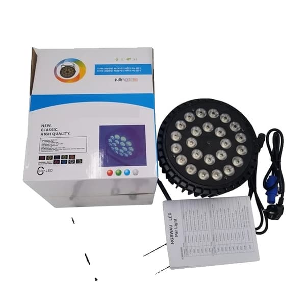 DJ Par Lys, RGBWA UV 6i1 LED, Lydløs Blæser, Aluminium Skal, 24x12W RGBW, EU-stik