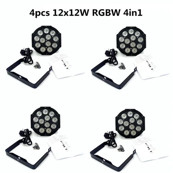 LED Par-lampor, RGBWA UV-färgblandning, DMX-styrning, 4X 12x12W Trådlös, EU-kontakt