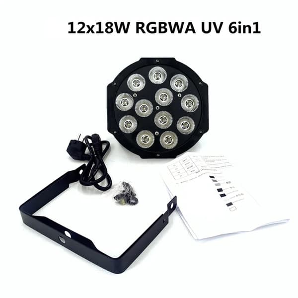 LED Par Lys, RGBWA UV Farveblanding, DMX Kontrol, 4X 12x12W Trådløs, EU-stik