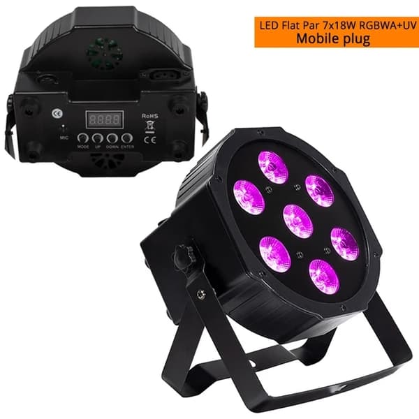 LED-tvättljus, RGBWA+UV-färgblandning, DMX-styrning, LED Wash 7X18W 6IN1, EU-kontakt