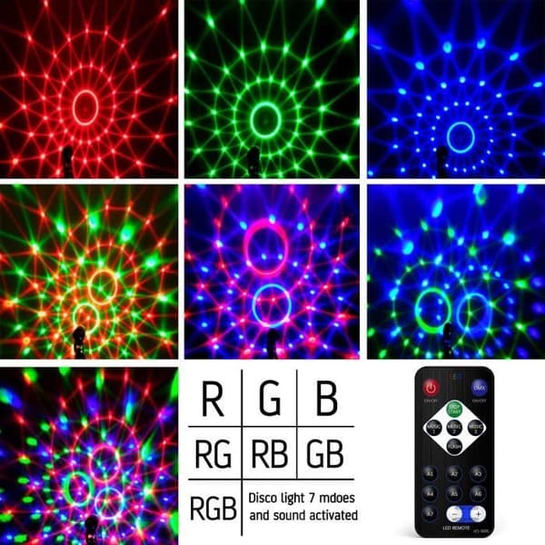 SCENBELYSNINGSLAMPA Disco Ball, Gvoo 6 Färg Scenlampa Light Game Party Light 5W LED 7 RG10