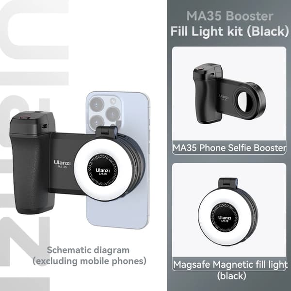 Magnetisk Mini Fyllningsljus, Justerbar i Två Färger, Kompakt Design,MA35 Kit Svart