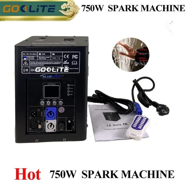750W Funkmaskine, Justerbar Sprayhøjde 1-5m, DMX512 & Fjernbetjening,1 Maskine, Sort Skjold