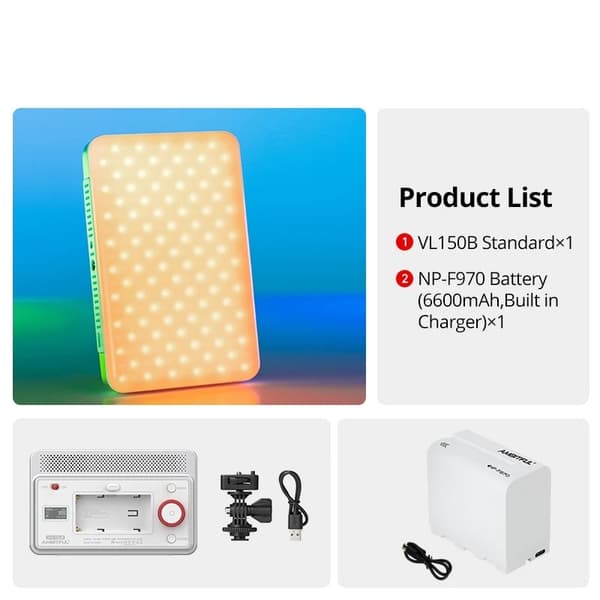 AMBITFUL LED Fyldelys, Bi-farve & RGB Muligheder, NP-F970 Batteri Inkluderet,VL15B Kit 5 VL15B Kit 5