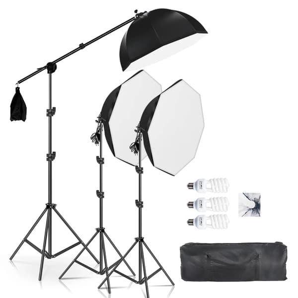 Fotografi Softbox Belysningskit, Justerbar Vinkel, Stabil Ljusstativ,45W vit
