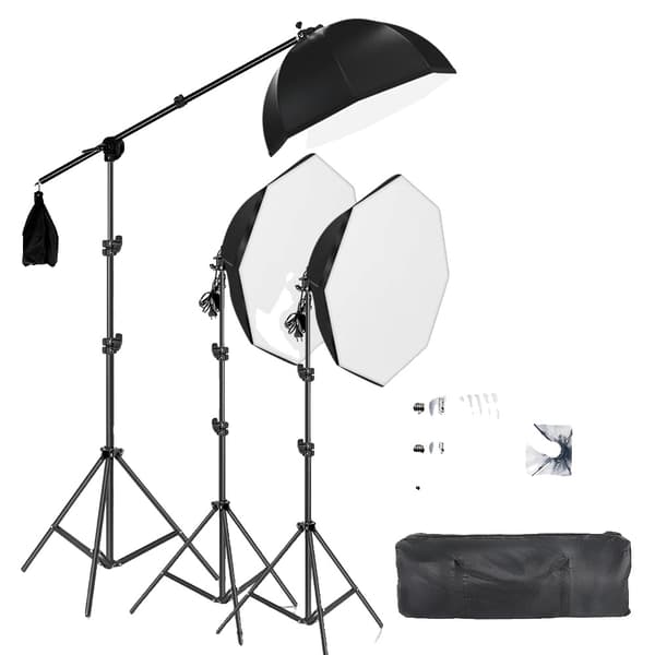 Fotografi Softbox Belysningskit, Justerbar Vinkel, Stabil Ljusstativ,45W vit